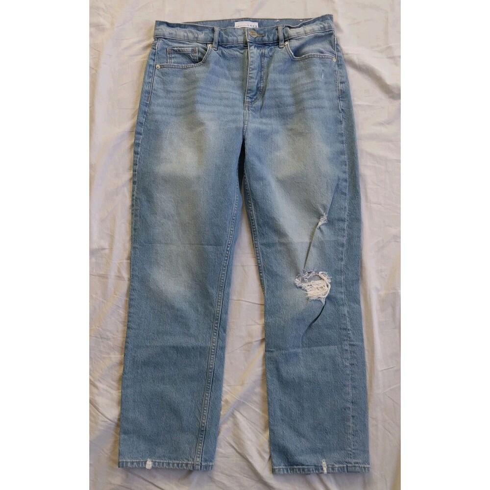 Loft High Waist Straight Crop Jeans Light Wash Distressed Women's 28 6